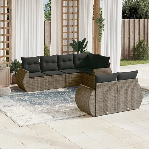 vidaXL Salon de jardin avec coussins 7 pcs gris résine tressée