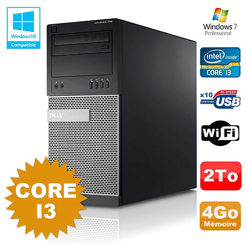 PC Tour Dell Optiplex 790 Intel Core I3 3.1Ghz 4Go 2To DVD WIFI Win 7 · Occasion