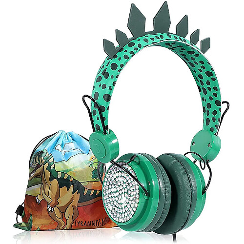 Universal Headset Boys pour enfants, casque de dinosaure filaire avec microphone 3,5 mm de prise et bandeau réglable et cordon sans enchevêtrement, casque adapté à l'école