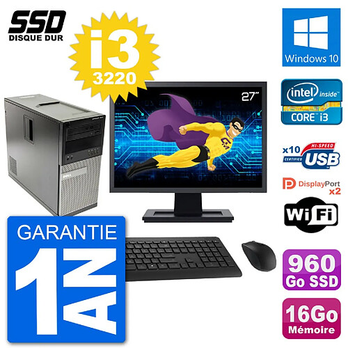 PC Tour Dell 7010 Ecran 27" Intel i3-3220 RAM 16Go SSD 960Go Windows 10 Wifi · Occasion