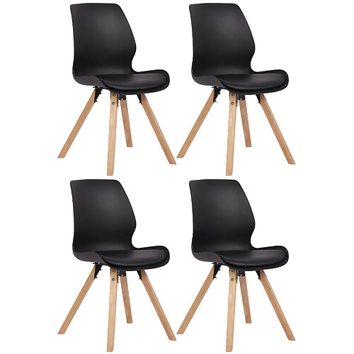 Decoshop26 Lot de 4 chaises de salle à manger design scandinave en plastique et PVC noir et pieds en bois clair 10_0001854