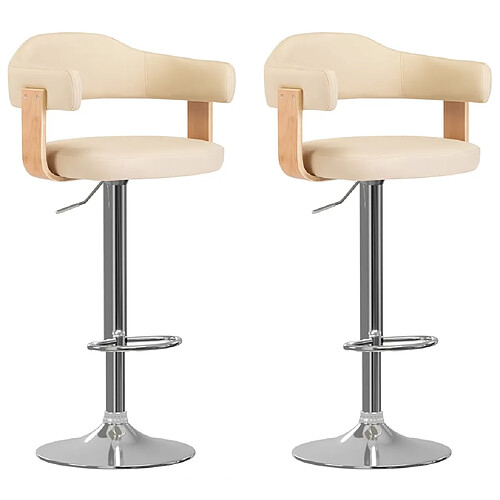 vidaXL Tabourets de bar lot de 2 crème bois courbé et similicuir