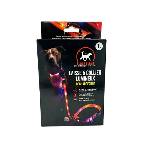 Laisse et Collier lumineux pour chien - VENTEO - LED Rechargeable USB - Longue autonomie - Résistant à l'eau - 3 modes d'éclairage - Réglable pour Petits/Moyens/Gros Chiens - Orange