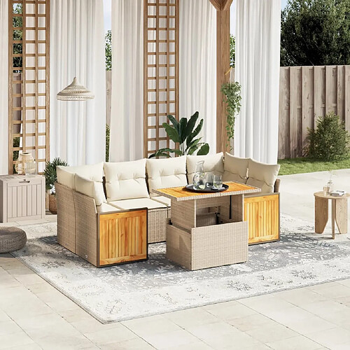 vidaXL Salon de jardin avec coussins 7 pcs beige résine tressée