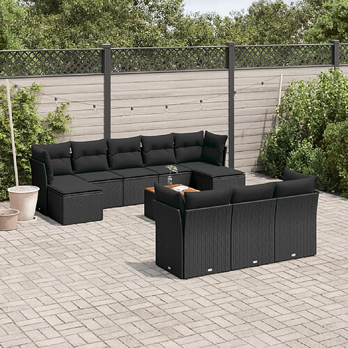 vidaXL Salon de jardin 11 pcs avec coussins noir résine tressée