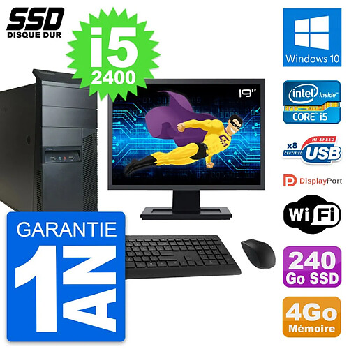 PC Tour Lenovo M91p Ecran 19" Core i5-2400 RAM 4Go SSD 240Go Windows 10 Wifi · Occasion