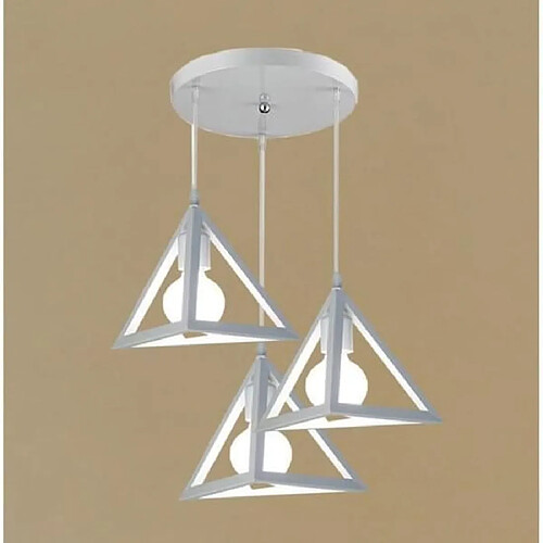 Stoex E27 Lustre suspension cage forme triangulaire fer, luminaire abat-jour métal 3 lampes intérieur Salle à Manger,Blanc