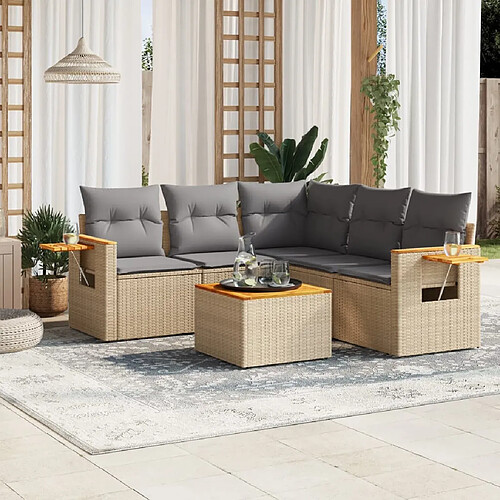 vidaXL Salon de jardin avec coussins 6 pcs beige résine tressée