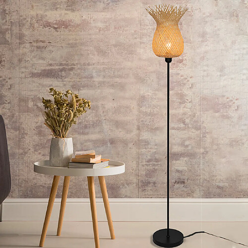 Sampa Helios Lampadaire Hawai 160cm métal noir bambou naturel compatible LED