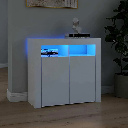 Maison Chic Buffet commode,console avec lumières LED pour rangement Blanc 80x35x75 cm -MN71963