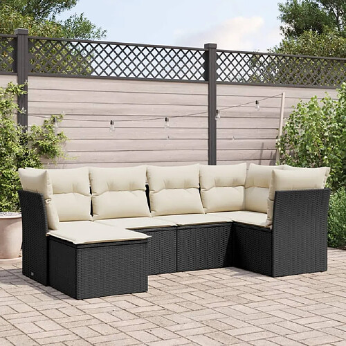 vidaXL Salon de jardin 6 pcs avec coussins noir résine tressée