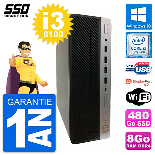 PC HP ProDesk 600 G3 SFF Intel Core i3-6100 RAM 8Go SSD 480Go Windows 10 Wifi · Occasion