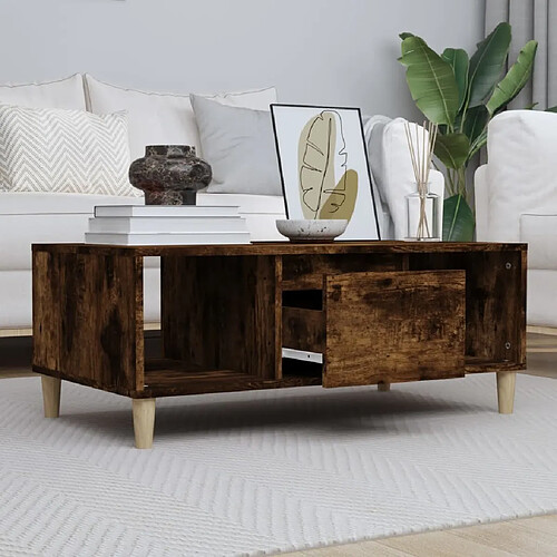 Maison Chic Table basse,Table Console Table d'appoint, Table pour salon Chêne fumé 90x50x36,5 cm Bois d'ingénierie -MN69639