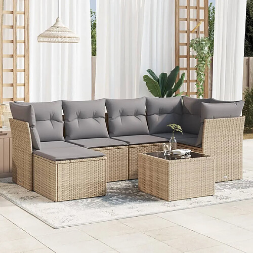 vidaXL Salon de jardin avec coussins 7 pcs beige résine tressée