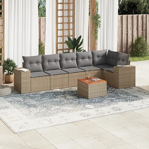 vidaXL Salon de jardin avec coussins 7 pcs beige résine tressée