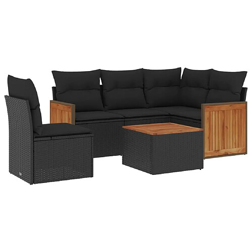 Maison Chic Ensemble Tables et chaises d'extérieur 6pcs avec coussins,Salon de jardin noir résine tressée -GKD956888