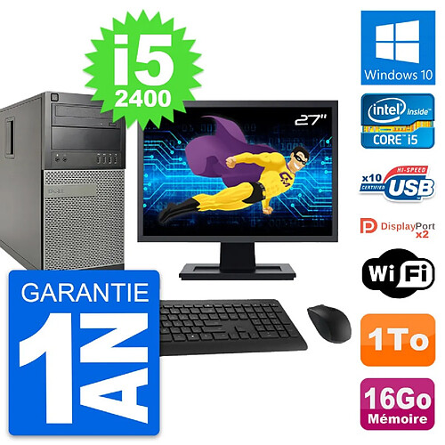 PC Tour Dell 9010 Ecran 27" Intel i5-2400 RAM 16Go Disque 1To Windows 10 Wifi · Occasion