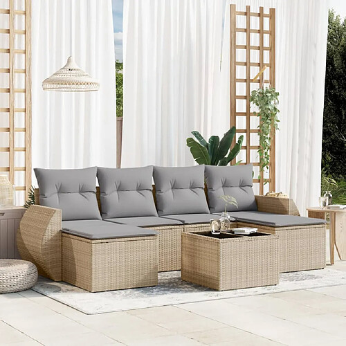 vidaXL Salon de jardin avec coussins 7 pcs beige résine tressée