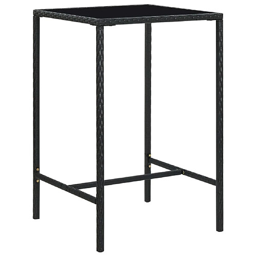 vidaXL Table de bar de jardin Noir 70x70x110cm Résine tressée et verre