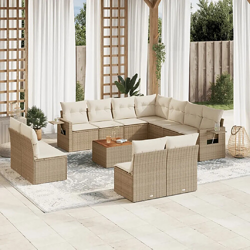 vidaXL Salon de jardin avec coussins 12 pcs beige résine tressée