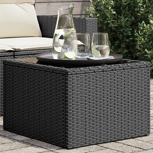 vidaXL Table de jardin dessus en verre noir 55x55x37 cm résine tressée