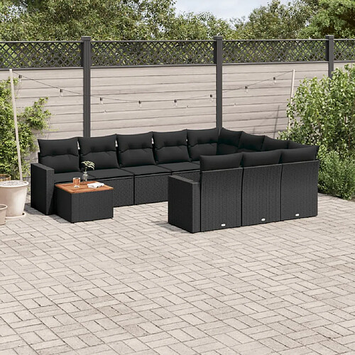 vidaXL Salon de jardin 11 pcs avec coussins noir résine tressée