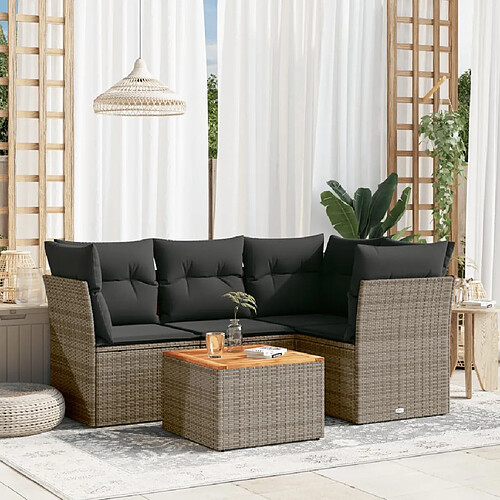 vidaXL Salon de jardin 5 pcs avec coussins gris résine tressée