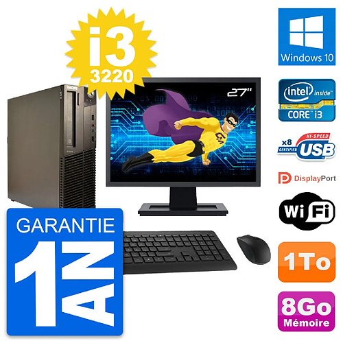 PC Lenovo M82 SFF Ecran 27" Intel i3-3220 RAM 8Go Disque Dur 1To Windows 10 Wifi · Occasion