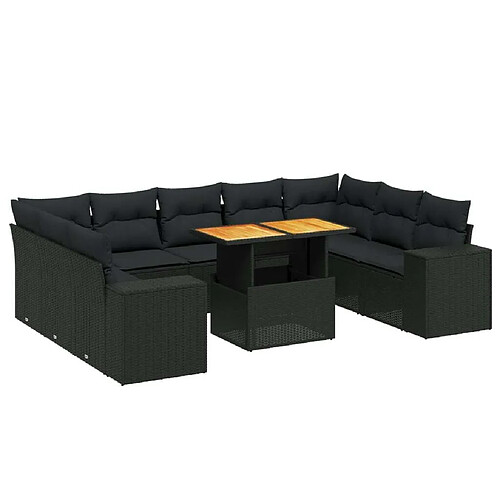 Maison Chic Salon de jardin 10 pcs avec coussins, Ensemble Tables et chaises d'extérieur noir résine tressée -GKD549605