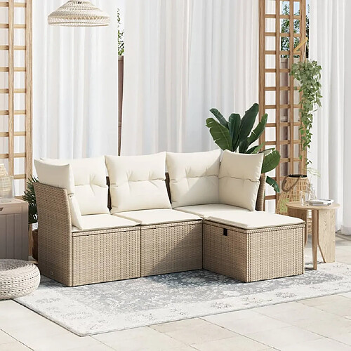 vidaXL Salon de jardin avec coussins 4 pcs beige résine tressée