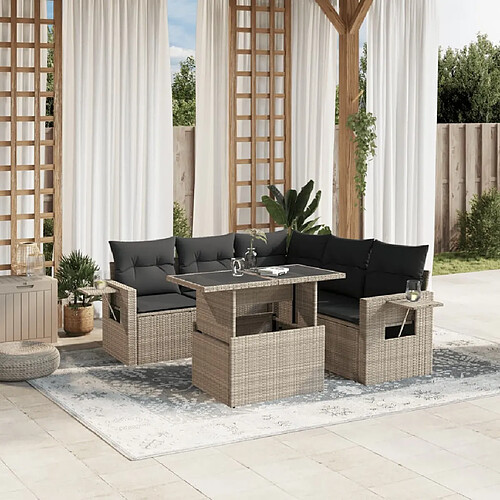 vidaXL Salon de jardin 6 pcs avec coussins gris clair résine tressée