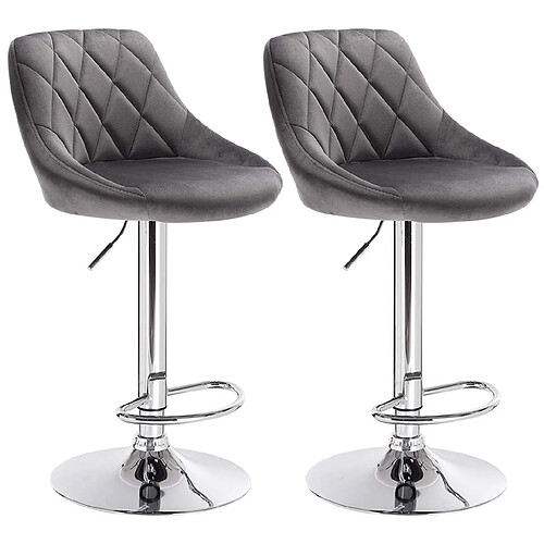 Helloshop26 Tabouret de bar en velours lot de 2 pièces gris foncé 19_0000395