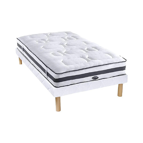 Vente-Unique Ensemble 90 x 200 cm sommier + matelas ressorts ensachés 7 zones et mémoire de forme ép.25cm - AMARANTE de NATUREA