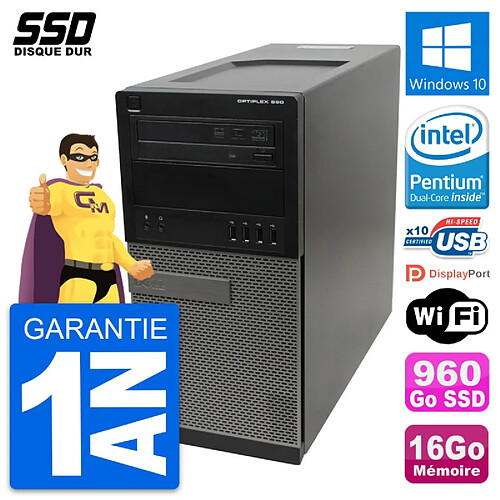 PC Tour Dell OptiPlex 990 Intel Pentium G630 RAM 16Go SSD 960Go Windows 10 Wifi · Occasion