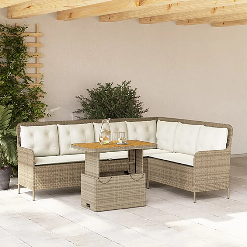 vidaXL Salon de jardin avec coussins 2 pcs beige résine tressée