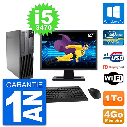 PC Lenovo M92p SFF Ecran 27" Intel i5-3470 RAM 4Go Disque 1To Windows 10 Wifi · Occasion