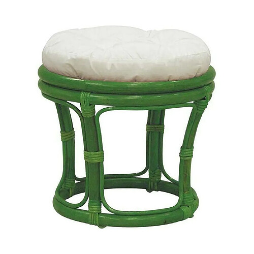 Aubry Gaspard Tabouret en rotin avec coussin Uni vert.