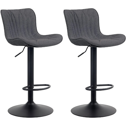 Decoshop26 Lot de 2 tabourets de bar en tissu noir pieds en métal noir hauteur réglable pivotant TDB10724