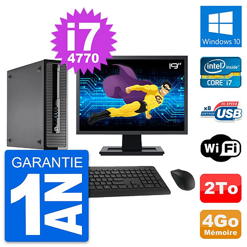 PC HP ProDesk 400 G1 SFF Ecran 19" i7-4770 RAM 4Go Disque 2To Windows 10 Wifi · Occasion