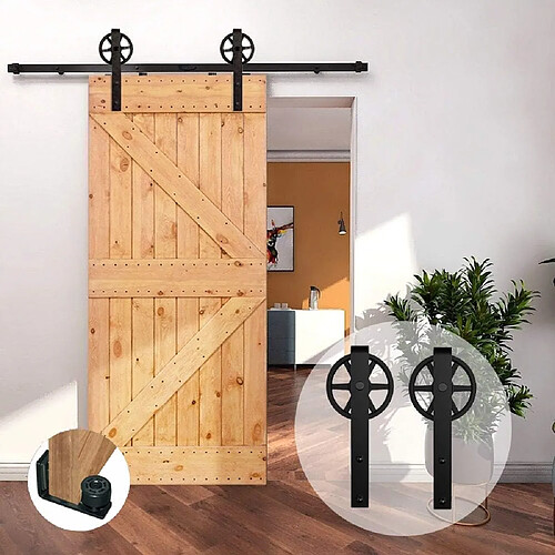 6FT/183cm Quincailleri Kit de Rail pour Porte Coulissante de Grange en Bois