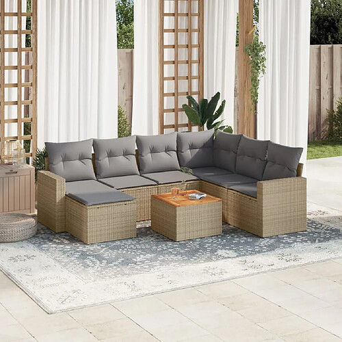 vidaXL Salon de jardin avec coussins 8pcs mélange beige résine tressée