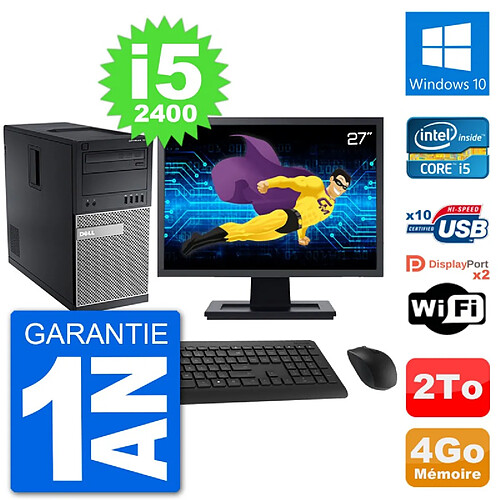 PC Tour Dell 7010 Ecran 27" Intel i5-2400 RAM 4Go Disque 2To Windows 10 Wifi · Occasion