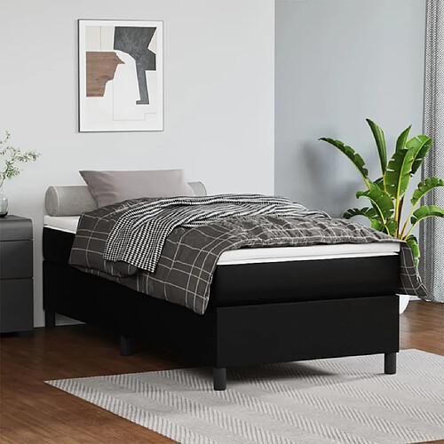 vidaXL Sommier à lattes de lit avec matelas Noir 100x200 cm Similicuir