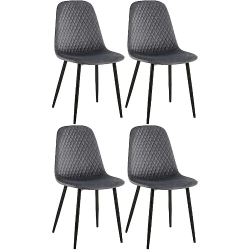 Decoshop26 Lot de 4 chaises de salle à manger coutures décoratives losanges assise en velours gris foncé pieds métal noir mat 10_0001884