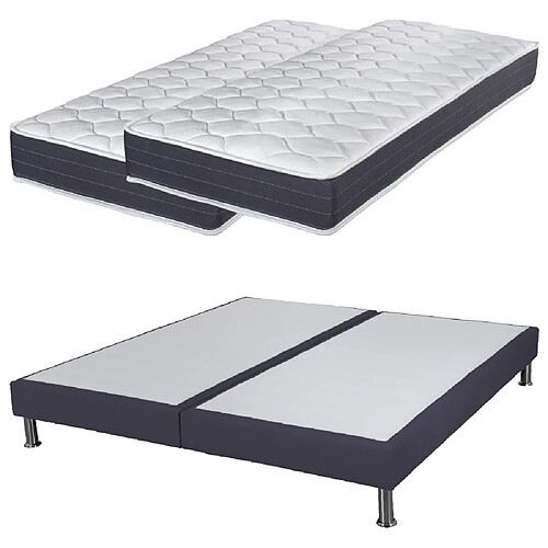 Ebac Matelas ressort + Sommier SR15 Volcan 2x90x190 Record - H. 20 cm - Soutien ferme