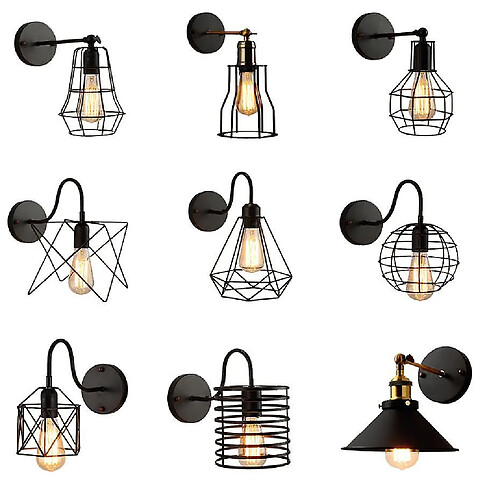 Universal Loft American Iron Black Lampadaire Applique Vintage Cage Garde Loft Luminaire Luminaire Eclairage Intérieur Moderne Applique (Style K)