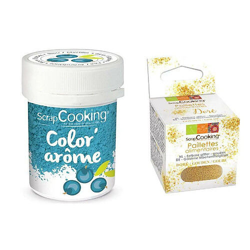 Scrapcooking Colorant alimentaire bleu arôme myrtille + paillettes dorées