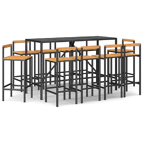 Maison Chic Table de bar et chaises d'extérieur 11 pcs,Ensemble de bar de jardin pour relax noir poly rotin/bois massif acacia -GKD606911