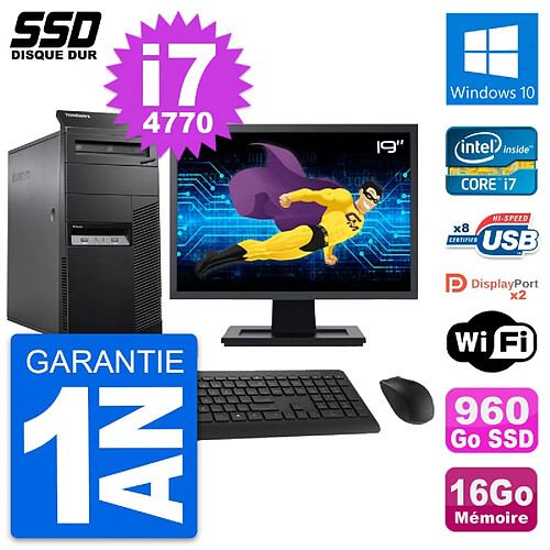 PC Tour Lenovo M83 Ecran 19" Intel i7-4770 RAM 16Go SSD 960Go Windows 10 Wifi · Occasion