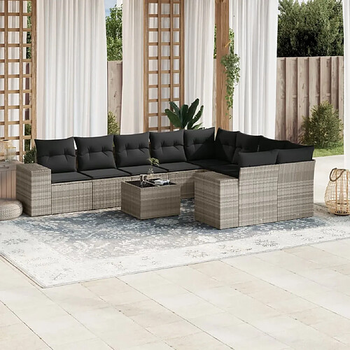 vidaXL Salon de jardin avec coussins 10 pcs gris clair résine tressée